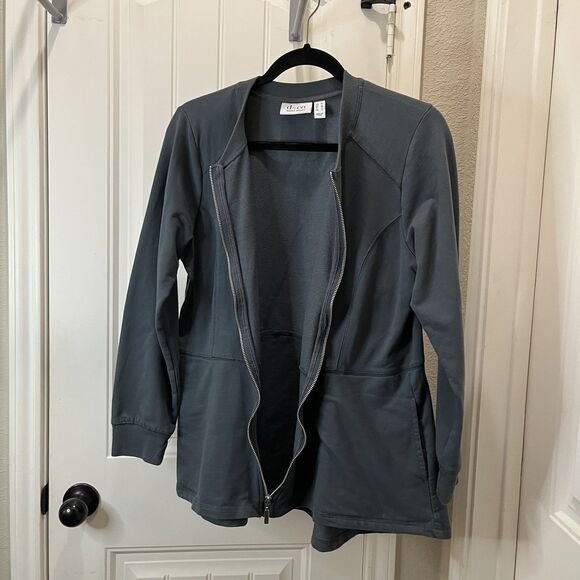 D &Co Denim & Company Jacket Womens M Gray Stretch Knit Zip Long Sleeve - Picture 8 of 11